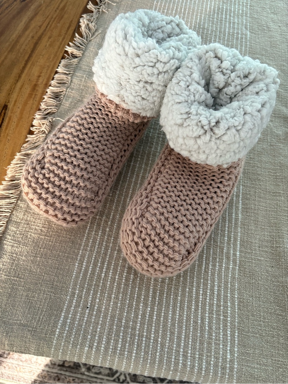 Cozy Knit Bootie Slippers in Blush Pink with Cream Cuff